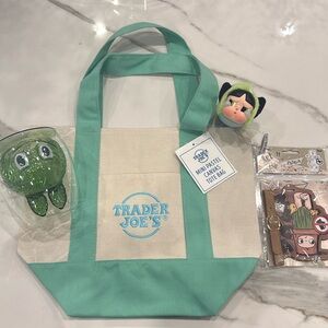 PopMart Labubu Cup + CryBaby + Trader Joe's Mini Pastel Canvas Tote Set